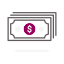 An icon of a paper banknote featuring a central magenta rectangle and two circular shapes on each side, with a dark outline and simple, stylized design—perfect for representing vet or veterinarian payments.