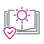 Icon of an open book in black and white, with two large magenta circles overlapping the book—suggesting a veterinarian’s guide or vet manual—one at the top center and one at the bottom left.