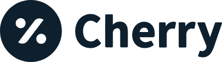 Dark blue logo with a percent sign inside a solid circle, followed by the word "Cherry" in bold, modern font on a light background.